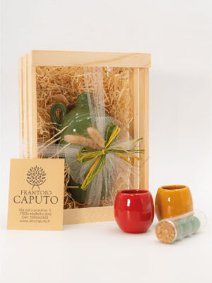 Idea bomboniera Orcio Cactus con Olio EVO in cassettina di legno